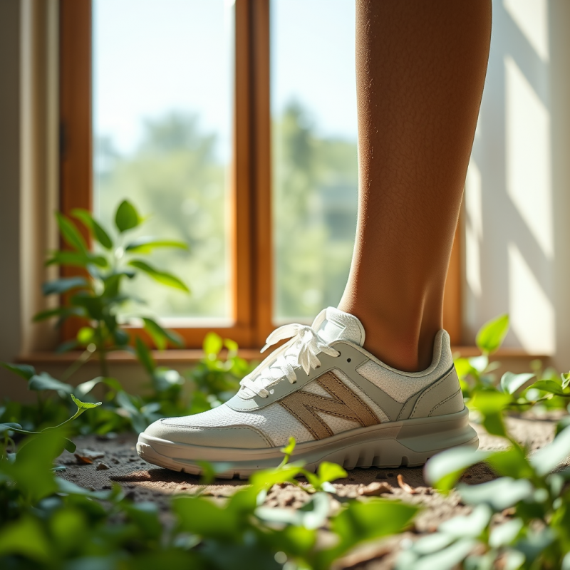 Sustainable Sneakers on Natural Background Eco-friendly F...