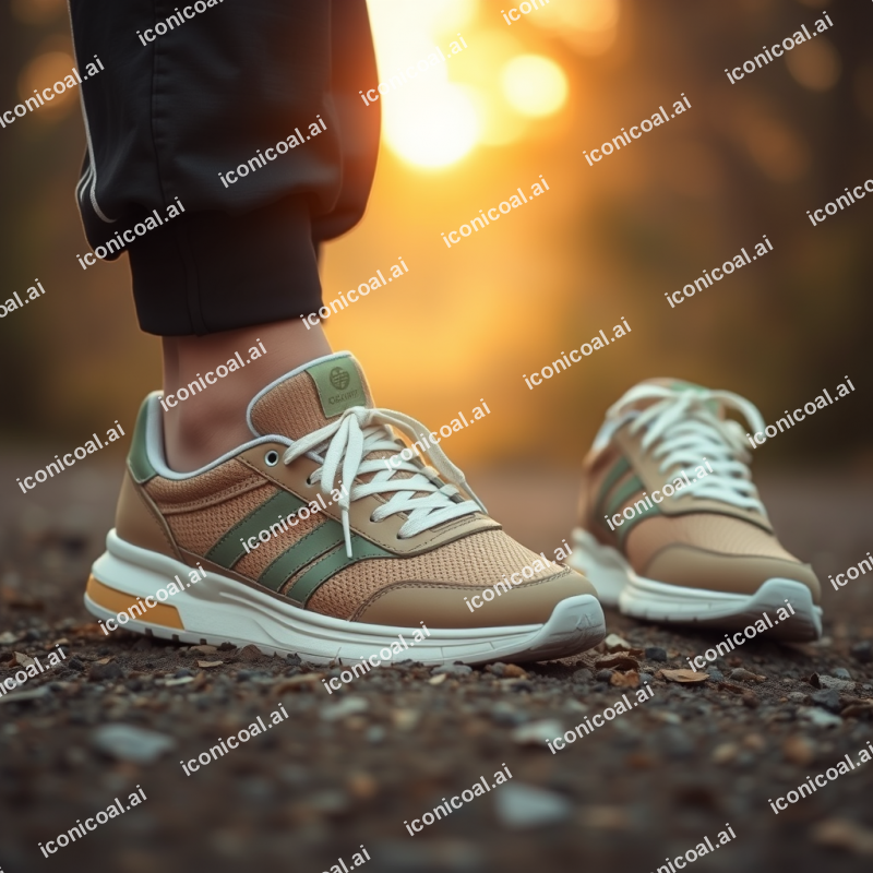 Sustainable Sneakers On Natural Background Eco-friendly F...