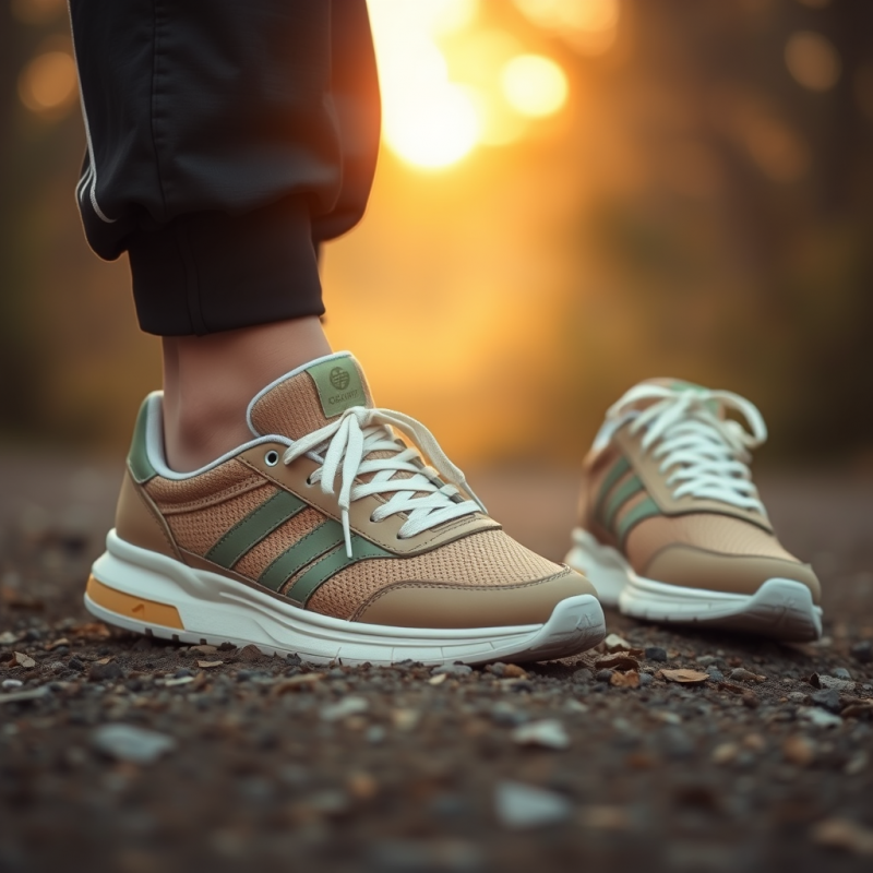 Sustainable Sneakers on Natural Background Eco-friendly F...