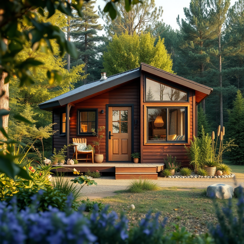 Sustainable Tiny Home Exterior Surrounded by Nature