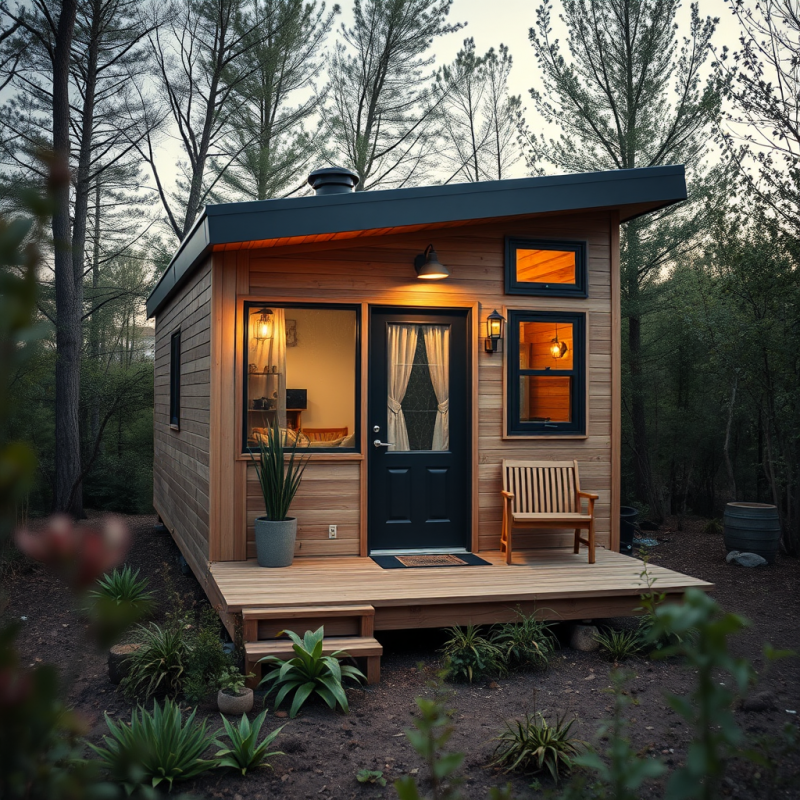 Sustainable Tiny Home Exterior Surrounded by Nature