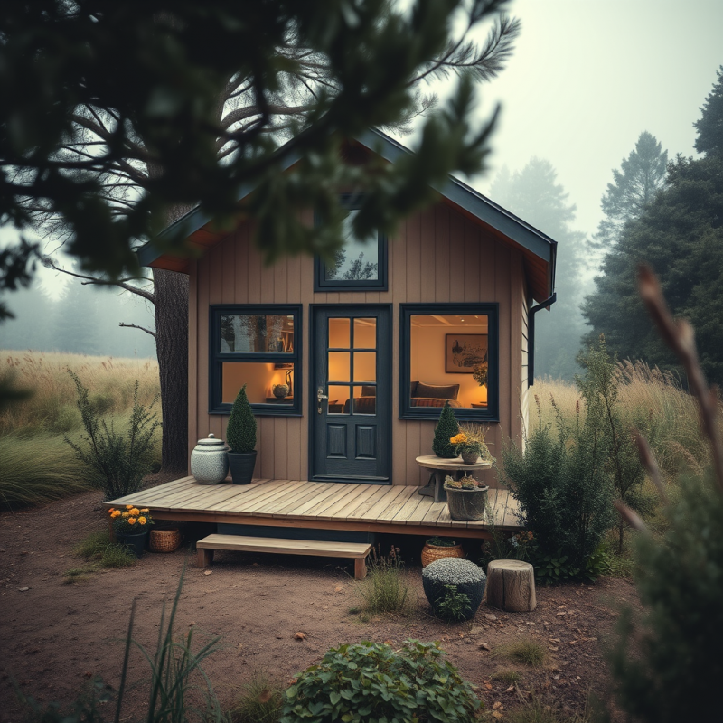 Sustainable Tiny Home Exterior Surrounded by Nature
