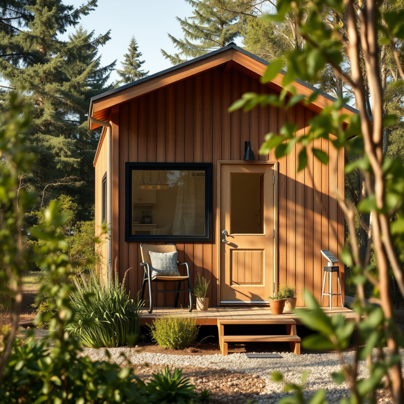 Sustainable Tiny Home Exterior Surrounded by Nature