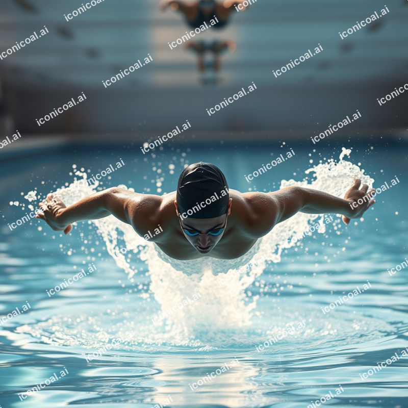Swimmer Diving Into Pool With Water Splash Frozen In Time