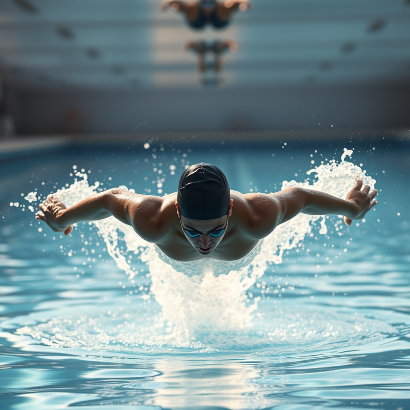 Swimmer Diving Into Pool with Water Splash Frozen in Time