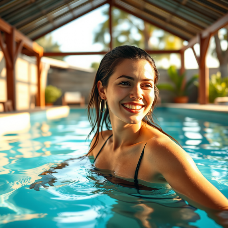 Swimming in Outdoor Pool Healthy Active Lifestyle