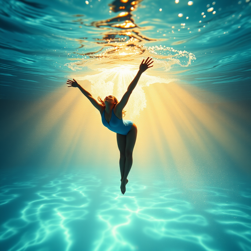 Synchronized Swimmer Mid-flip Underwater in a Sunlit Ol...