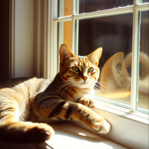 Tabby Cat Lounging In Sunny Window