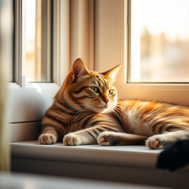 Tabby Cat Lounging in Sunny Window