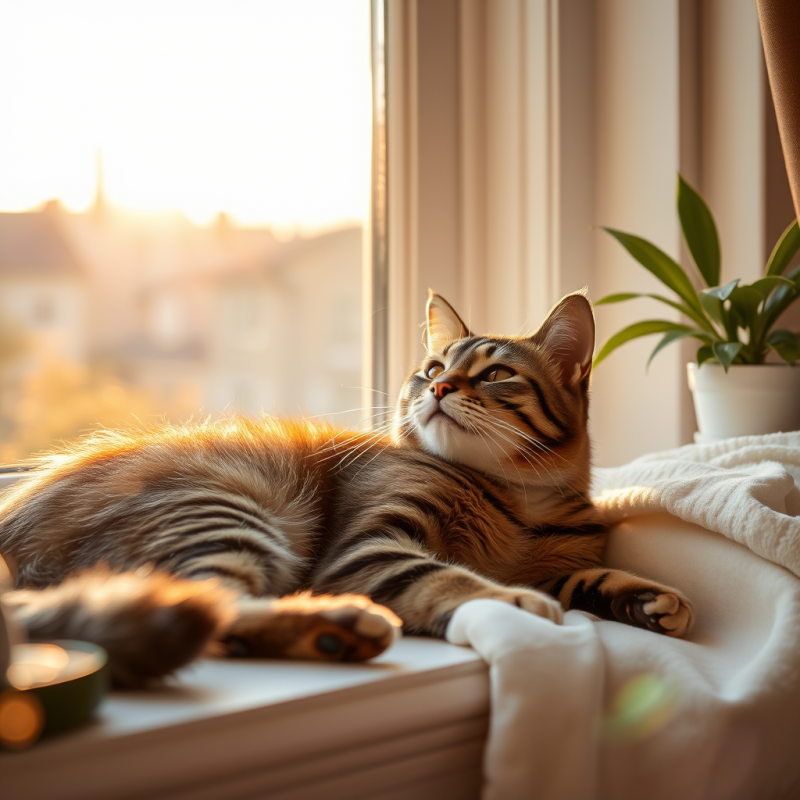 Tabby Cat Lounging in Sunny Window