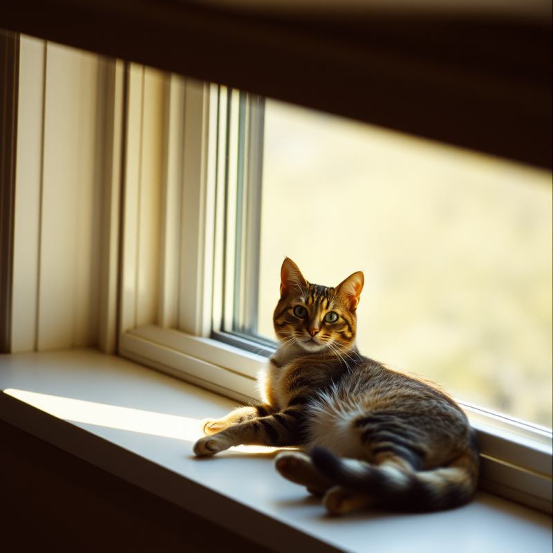 Tabby Cat Lounging in Sunny Window
