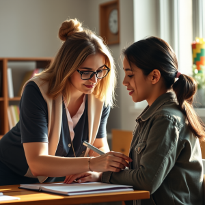 Teacher Helping Student One-on-one Supportive Education M...