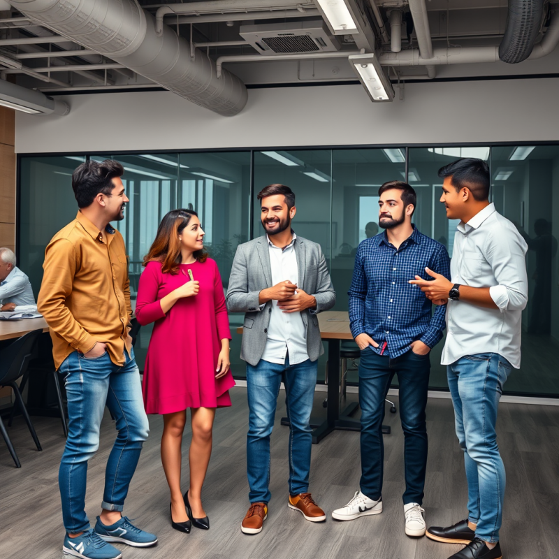 Team of Diverse Colleagues Casual Conversation Break Room