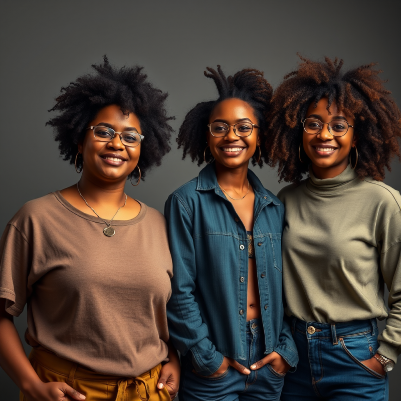Three Joyful Black Women with Afro Hairstyles and