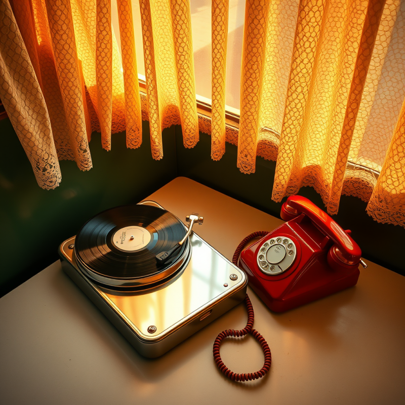 Tilted Overhead Shot of a 1950s Diner Booth Corner