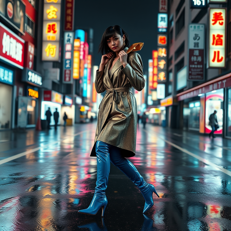 Towering 80s-coded Fashion Influencer in a Shimmering C...