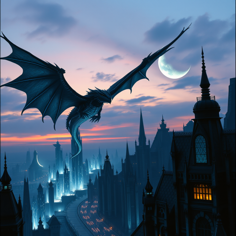 Towering Biomechanical Dragon with Obsidian Scales and ...