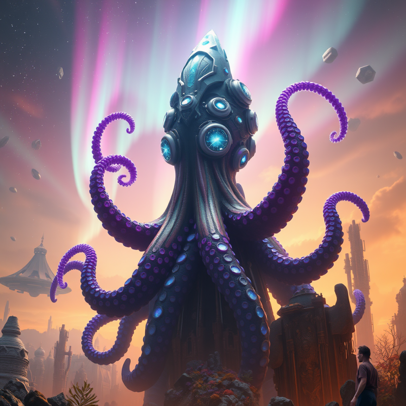 Towering Biomechanical Octopus Queen with Crystalline A...