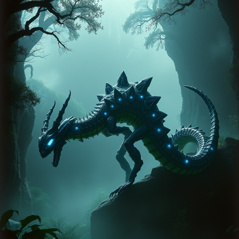 Towering Biomechanical Wyrm with Crystalline Scales And...