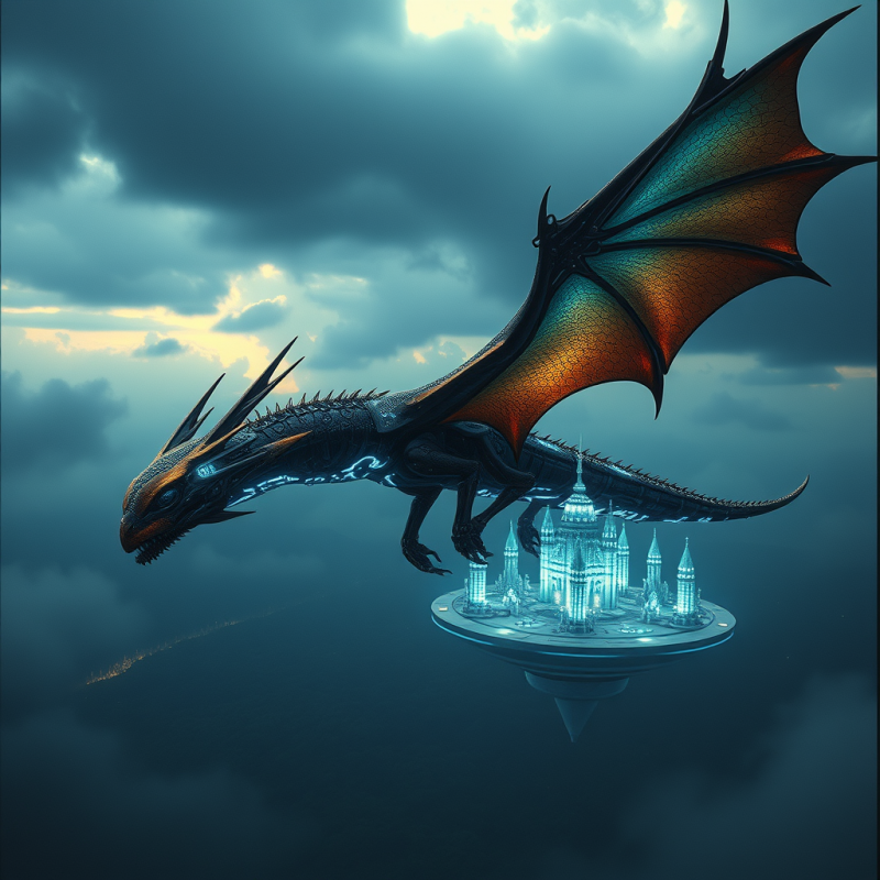 Towering Biomechanical Wyrm with Iridescent Copper Scal...