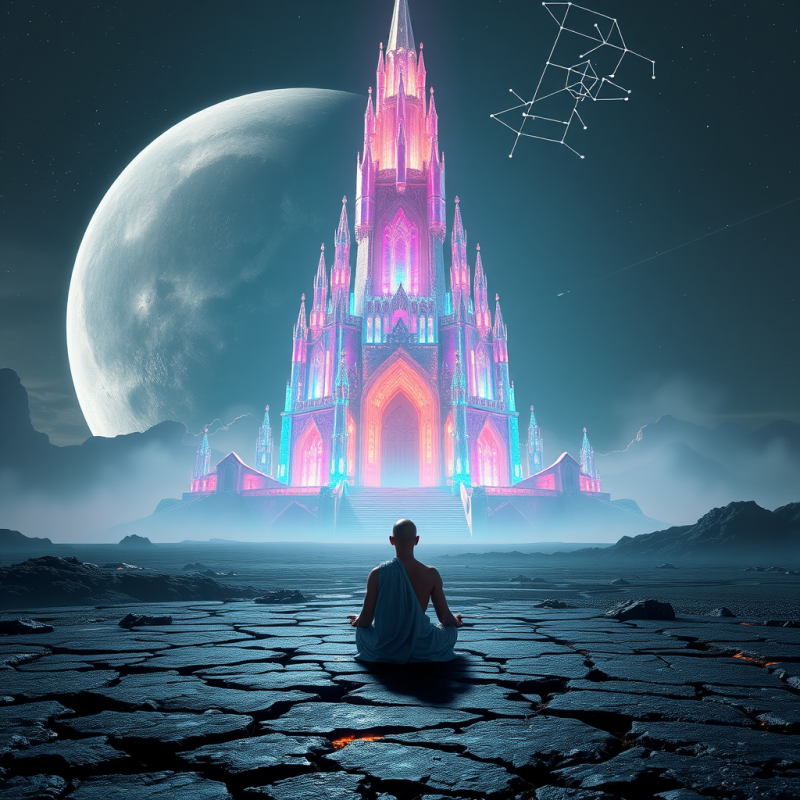 Towering Crystalline Alien Cathedral Floats Above a Lav...