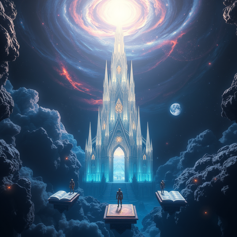 Towering Crystalline Cathedral悬浮 in Zero Gravity Ab...