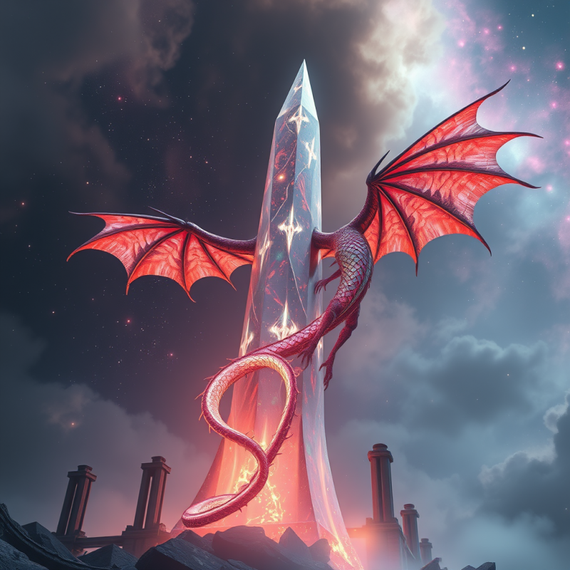 Towering Crystalline Spire Pierces a Nebula-drenched Sky