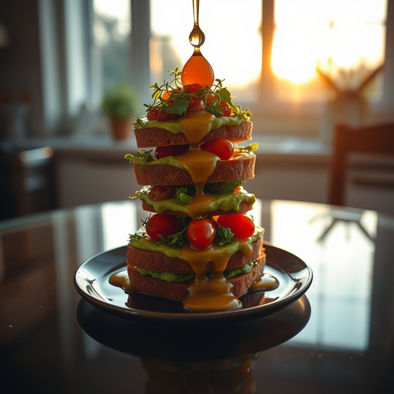 Towering Stack of Avocado Toast Garnished with