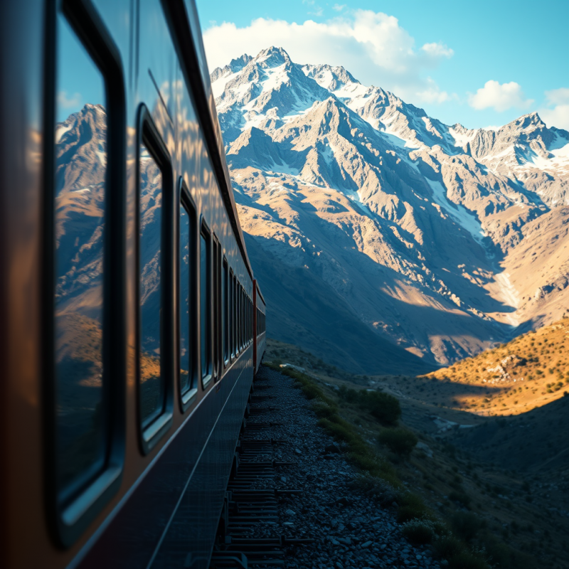 Train Traveling Through Scenic Mountain Landscape Journey