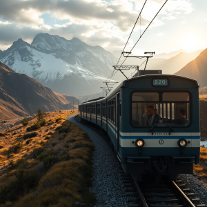 Train Traveling Through Scenic Mountain Landscape Journey
