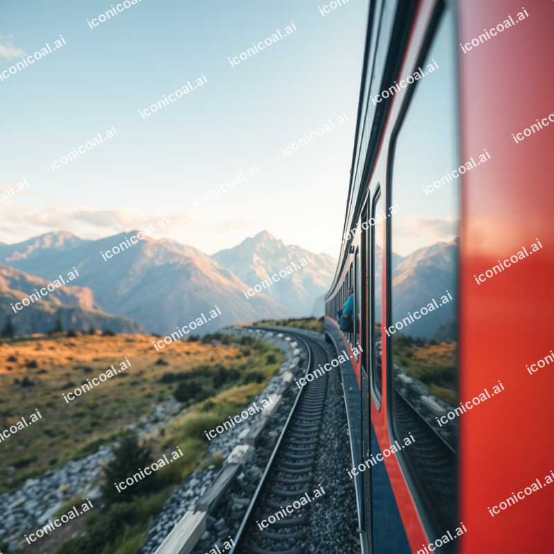 Train Traveling Through Scenic Mountain Landscape Journey