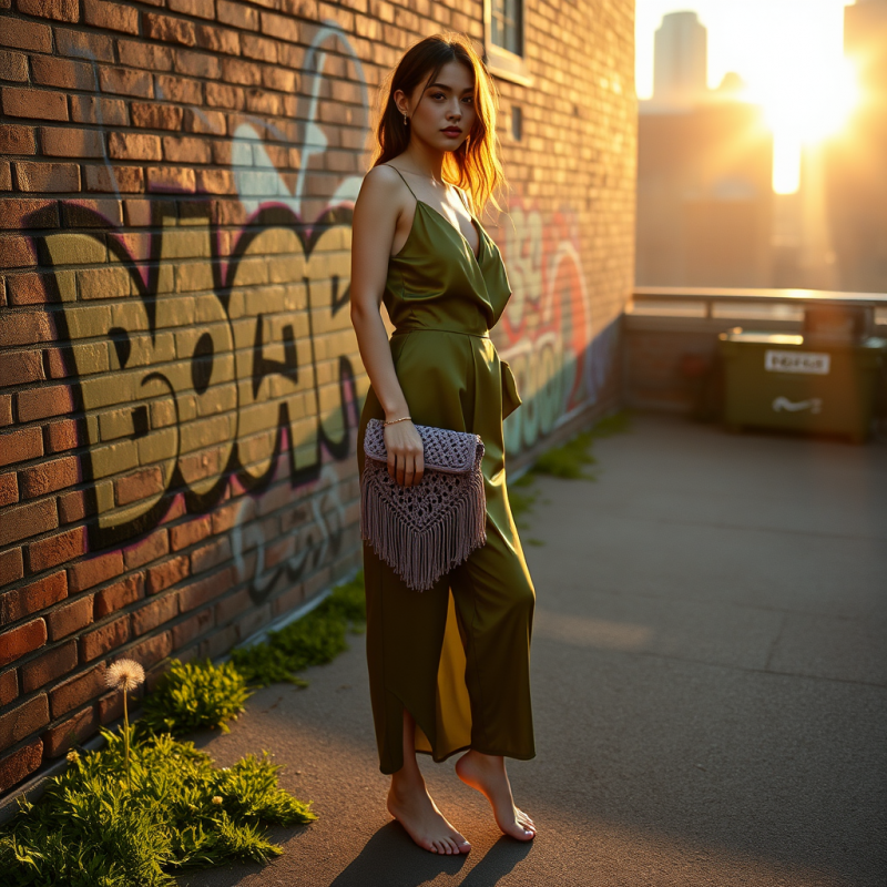 Transgender Model in a Moss-green Asymmetrical Satin Ju...