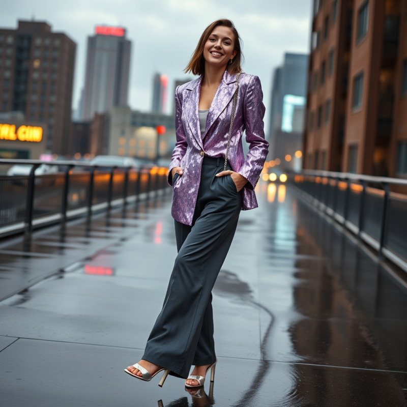 Transgender Model in a Shimmering Lavender Sequined Bla...