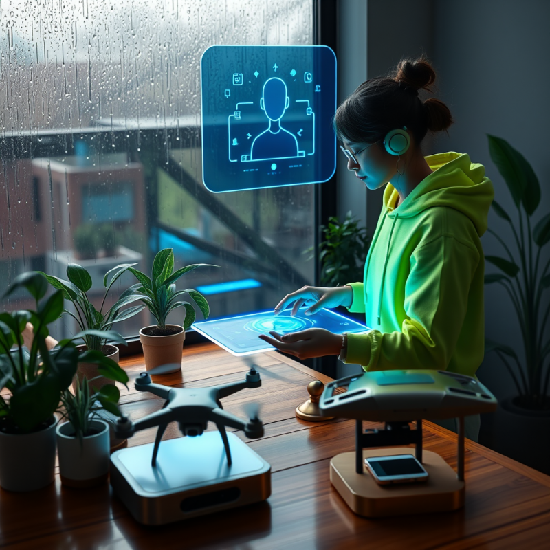 Translucent Ai Assistant Hologram Hovers Above a Bamboo...