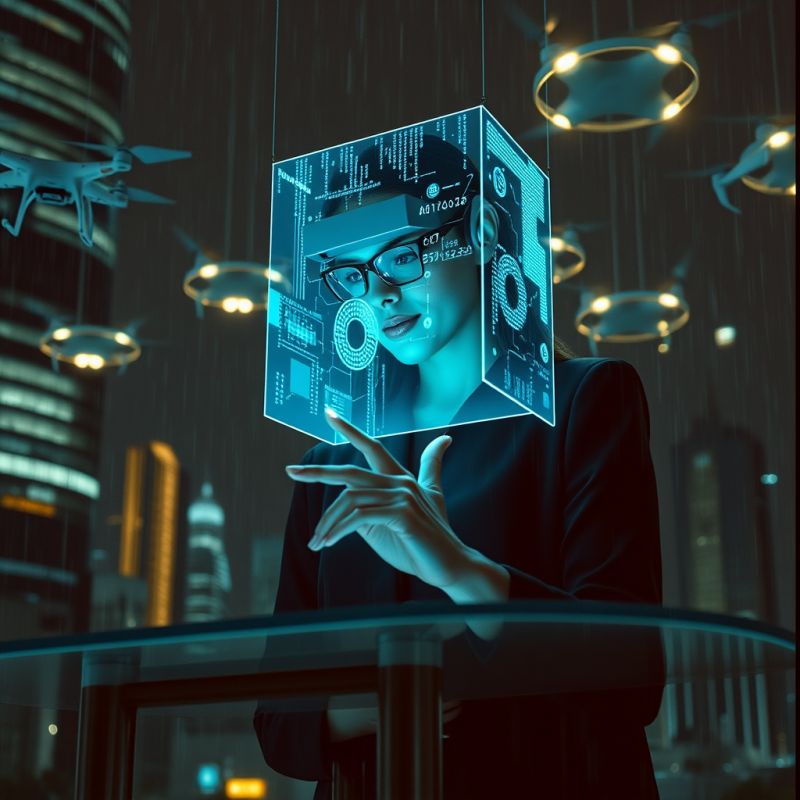 Translucent Ai Hologram Projector Floats Above a Curved...