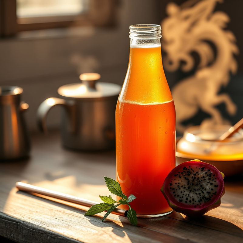 Translucent Amber Glass Bottle of Cold-pressed Dragon F...