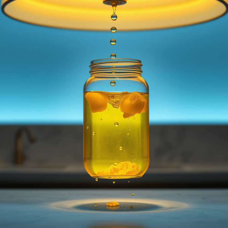 Translucent Amber Glass Jar Filled with Glowing Golden ...