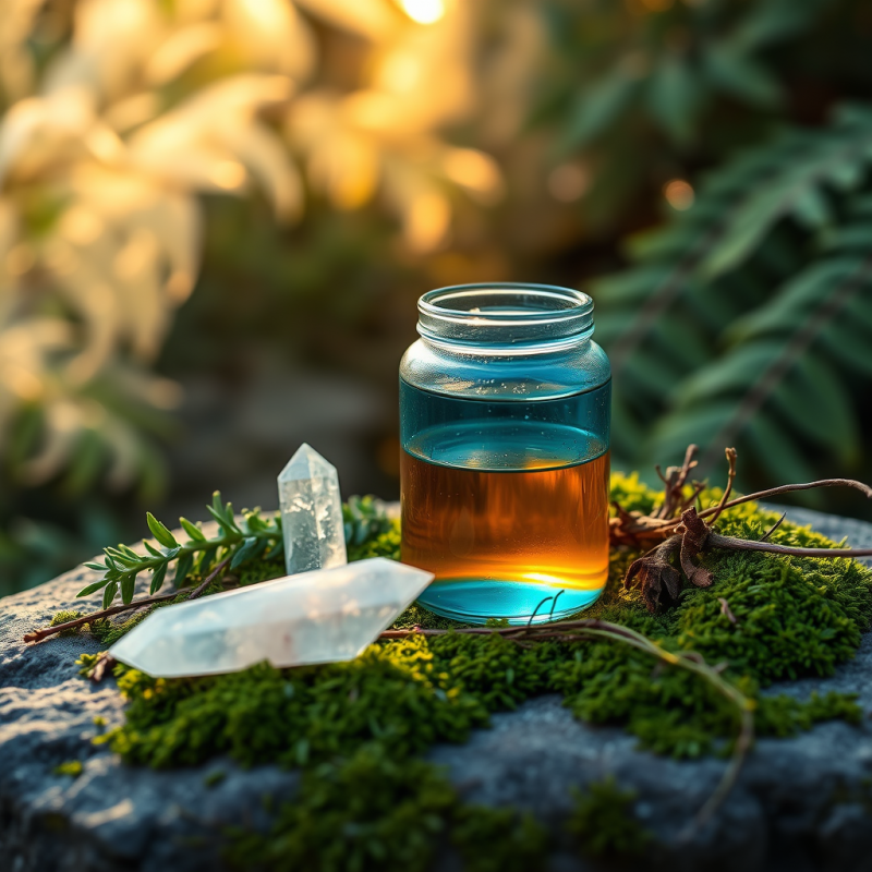 Translucent Blue-tinted Glass Jar Filled with Glowing A...