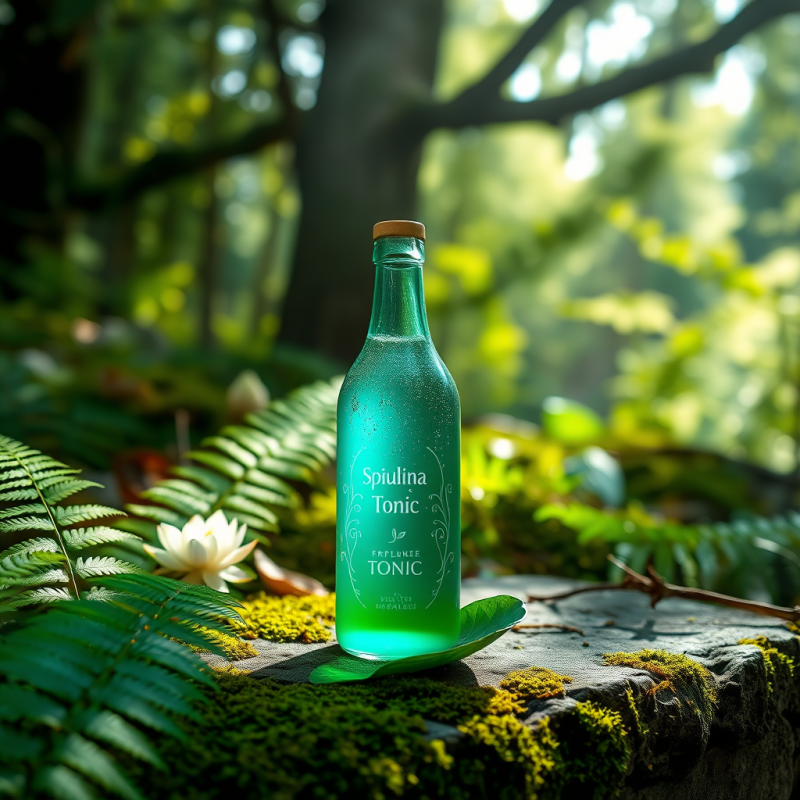 Translucent Glass Bottle of Glowing Blue-green Spirulin...