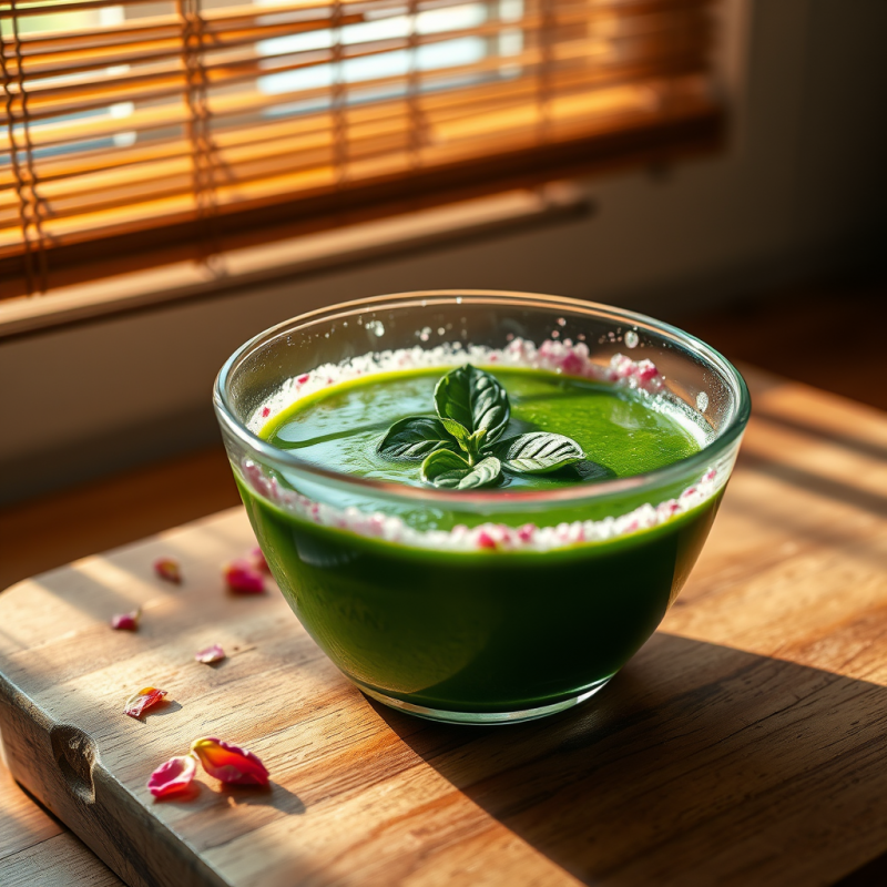 Translucent Glass Bowl Filled with Glowing Jade-green S...