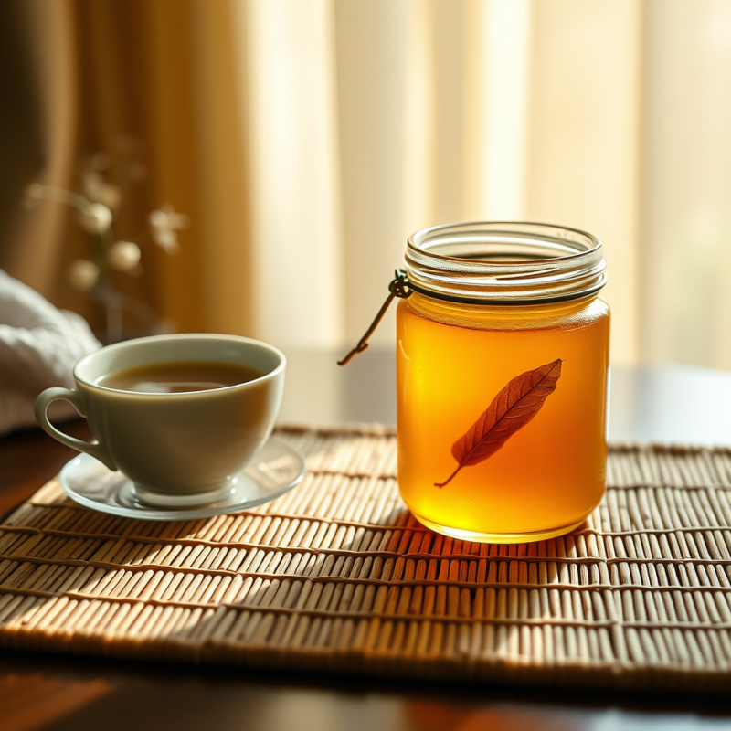 Translucent Glass Jar Filled with Glowing Amber-infused...