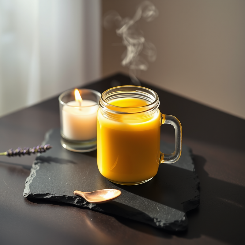 Translucent Glass Jar Filled with Glowing Amber-infused...