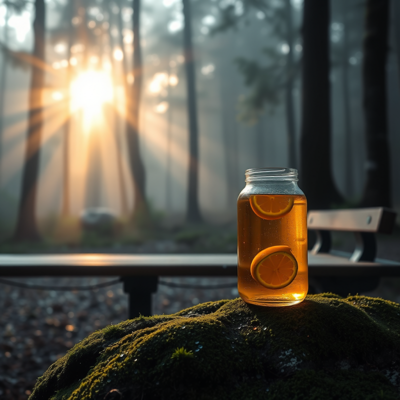 Translucent Glass Jar Filled with Glowing Amber Liquid ...