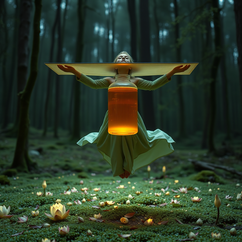 Translucent Glass Jar Filled with Glowing Amber Liquid