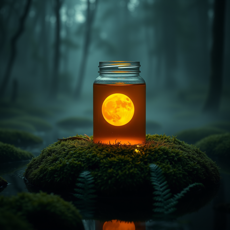 Translucent Glass Jar Filled with Glowing Amber Moon Tea