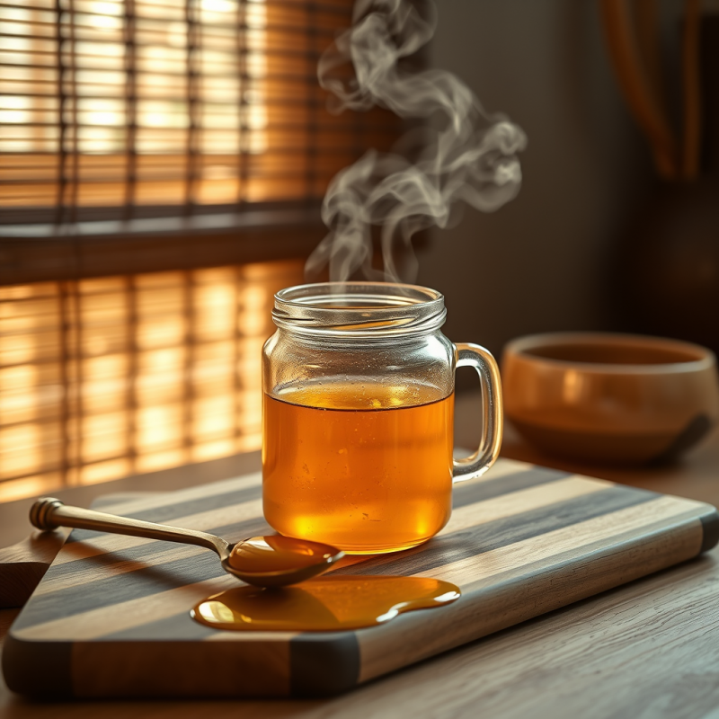 Translucent Glass Jar Filled with Glowing Amber Turmeri...