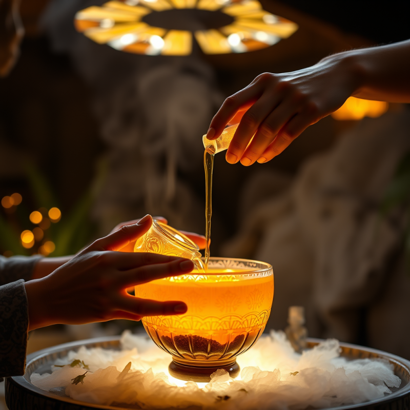 Translucent Golden Glow Emanates from a Woman’s Hands...