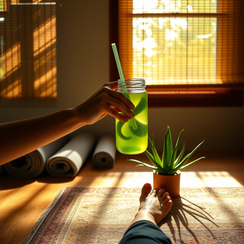 Translucent Green Liquid Swirls in a Glass Jar as Sunli...