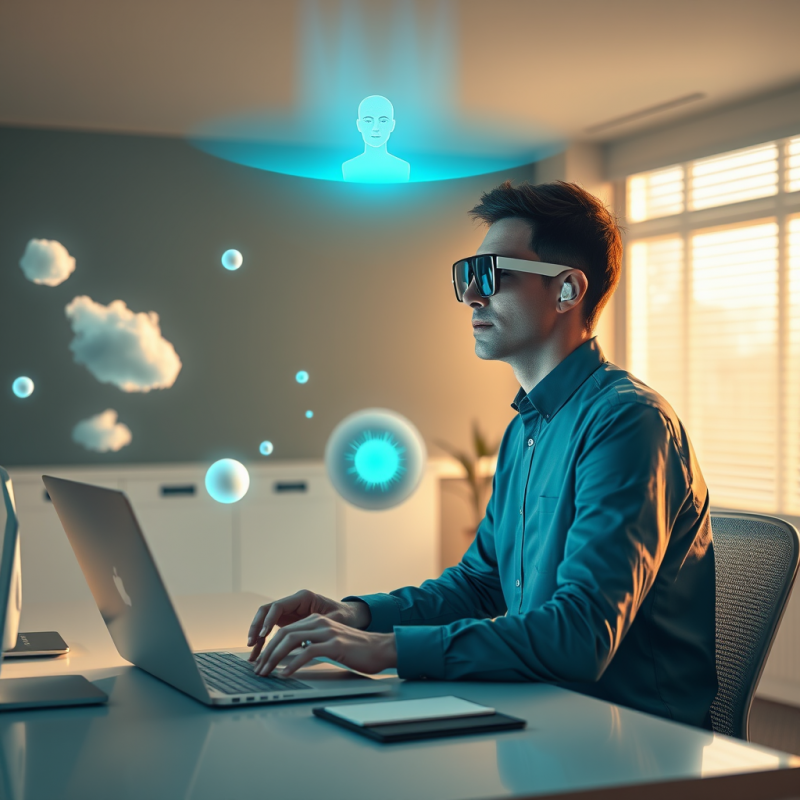 Translucent Holographic Ai Assistant Floating Above a M...