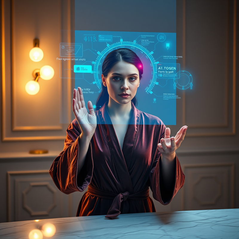 Translucent Holographic Ai Assistant Floats Above a Mar...